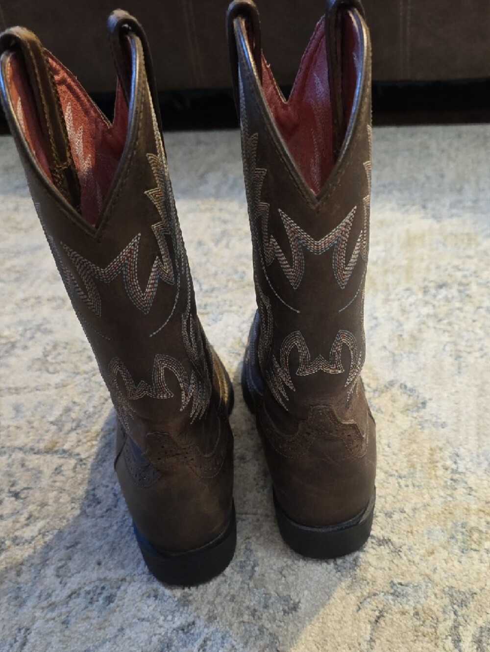 Ariat Womens Brown Leather Western Heeled Boots with Red Interior - Picture 4 of 7